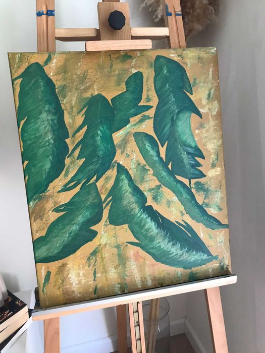 Obraz ręcznie malowany 50x60 "Liście bananowca"