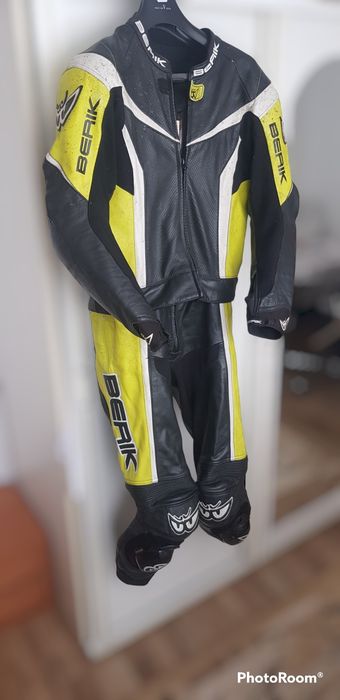 BERIK Kombinezon motocyklowy skórzany 2-częściowy r. 54 czarno-żółty fluo