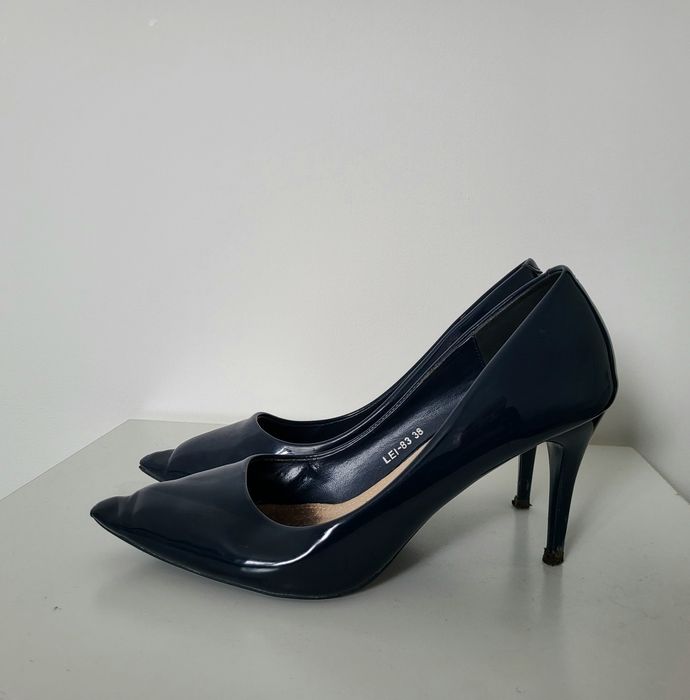 Szpilki czółenka granatowe 37 24 cm 8 cm buty damskie  półbuty