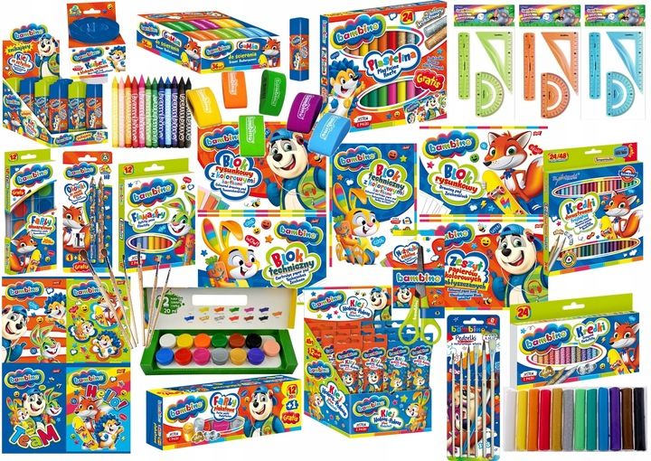 wyprawka szkolna xxxl duży zestaw szkolny bambino farby plakatowe 12 kol +1