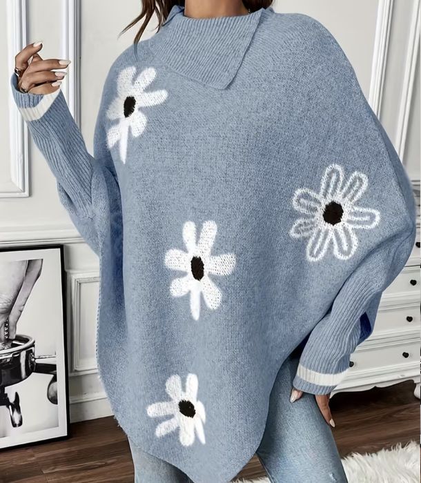Asymetryczny sweter z kwiatowym wzorem oversize