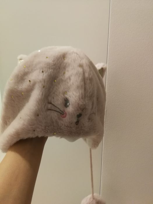 Różowa zimowa czapka kotek i ciepły komin