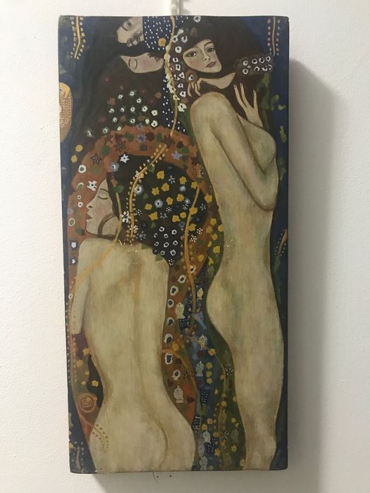 Klimt w miniaturze malowany jak ikona na drewnie