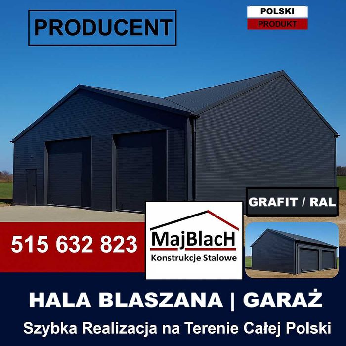 Garaż Blaszany Grafitowy Magazyn Stalowy – Wiata – Hala  – Maj-BlacH
