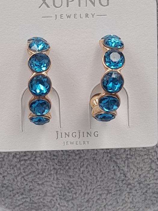 Kolczyki pozłacane Xuping koła niebieskie kryształki Swarovski