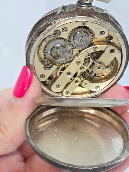 Relógio Bolso Prata Remontoir Double plateau 15 rubis Suíço funciona