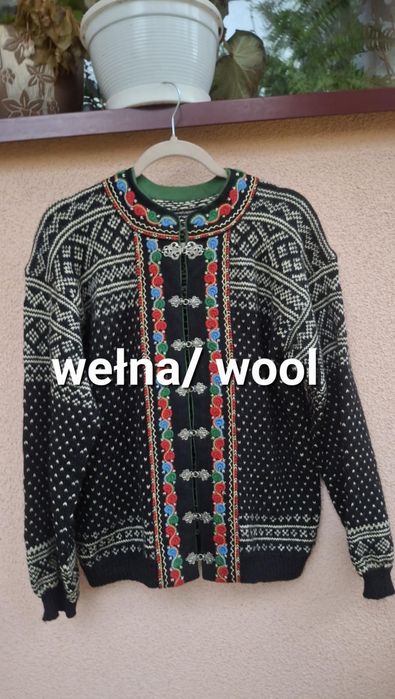 sweter wełniany norweski góralski wełna wool kardigan zapięcia ciepły
