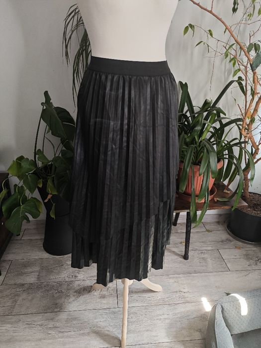 Spódnica Rivier island skórzana plisowana długa retro vintage czarna a