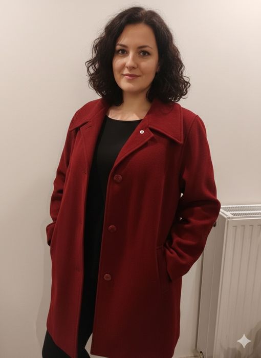 Płaszcz bordowy 7XL 54 wełniany 100% wełna burgund