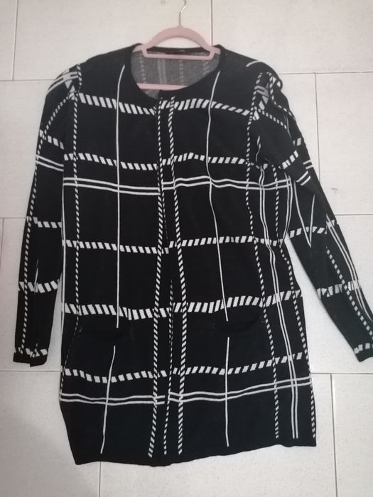 Casaco de malha preto e branco 100% algodão