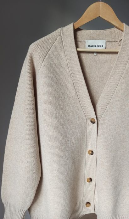 Marimekko wełniany kardigan sweter beżowy wełna 100%