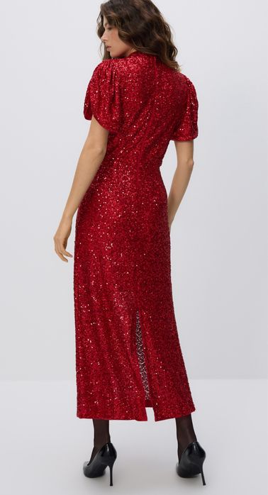 Cekinowa sukienka z bufistymi rękawami rozm. L