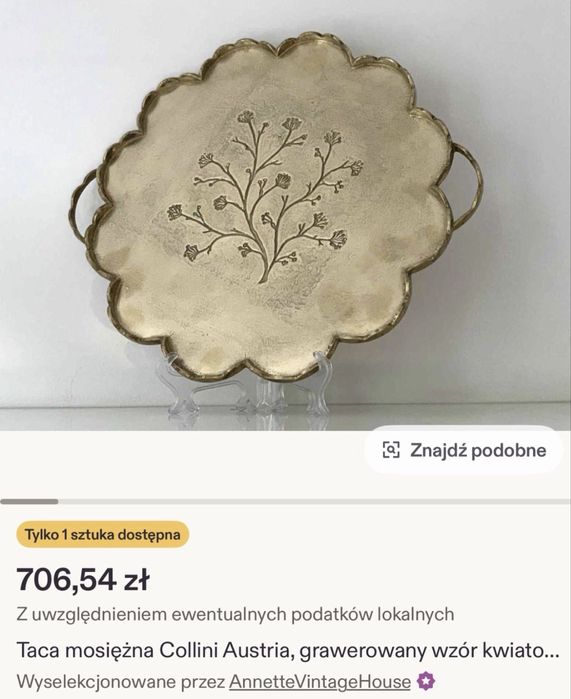 Duża bardzo ciężka patera 100% mosiądz mosiężna Austria 1970 vintage
