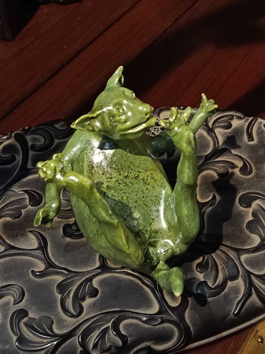 Escultura Gato Feliz Caldas da Rainha Assinada Vitor Pires 12 cm