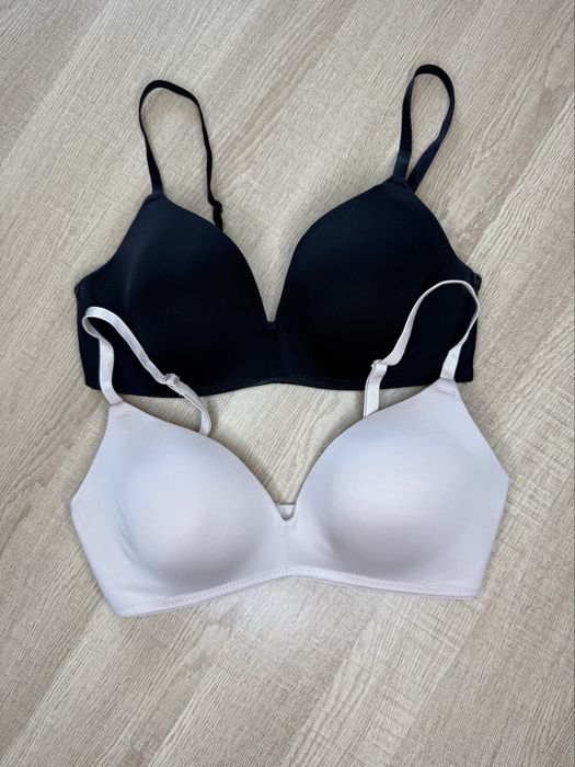 Biustonosz bez fiszbin H&M lekko usztywniany 75C basic czarny nude komplet