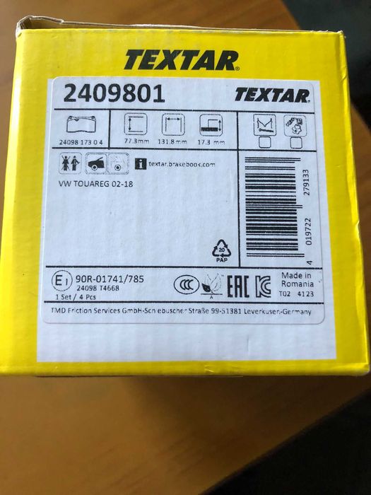 Продам колодки гальмівні передні, 2409801 Textar для VW.