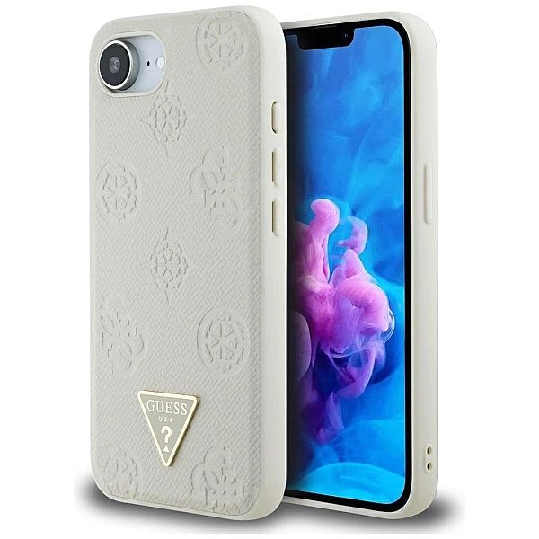 Etui Guess Grained Hot Stamp Peony Triangle Logo MagSafe na iPhone 16e