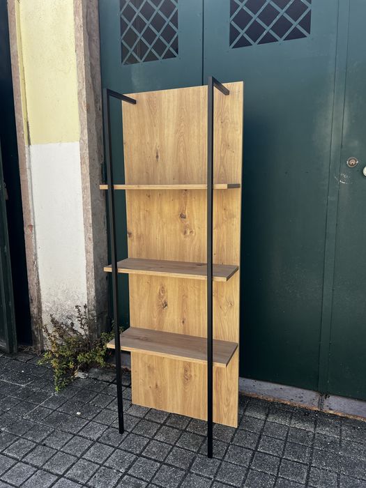 Estante madeira ferro preto estilo nórdico