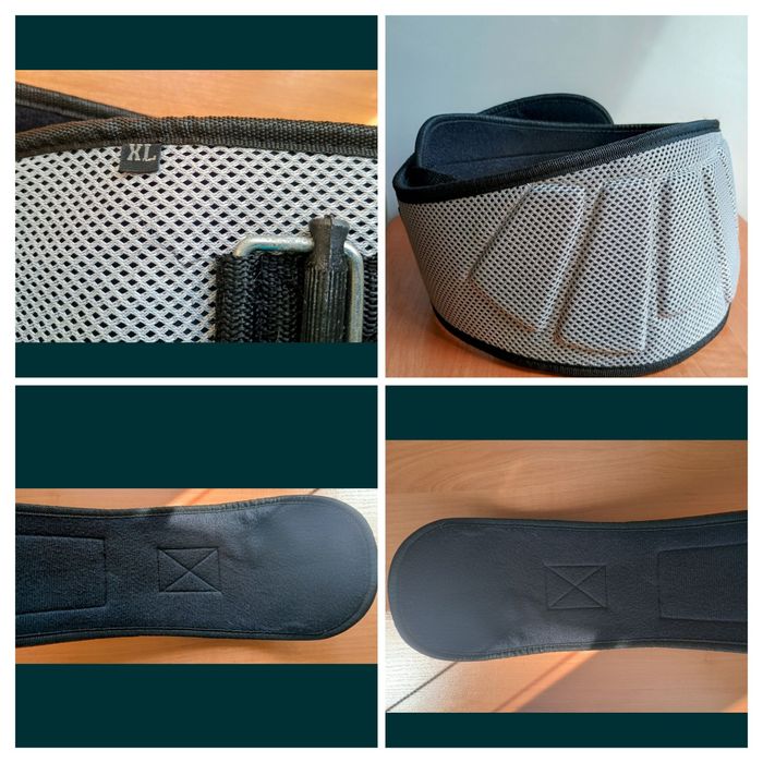 Super zestaw na siłownię: pas treningowy, 2 pary ochraniaczy.