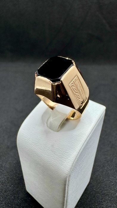Męski złoty sygnet z czarnym kamieniem 14ct 585, 8,29g, rozmiar: 22