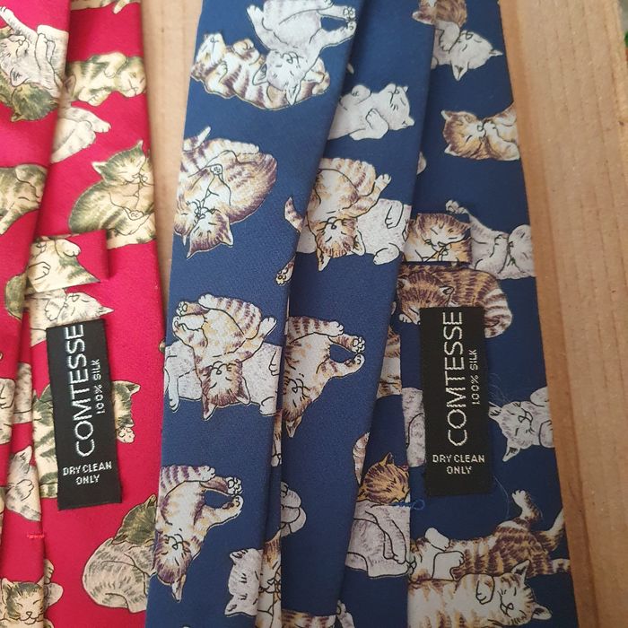 Zestaw krawatów koty jedwab