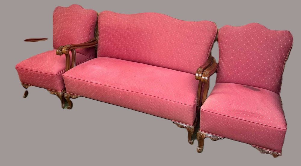 Conjunto de sala de estar estilo Rococo ou Luís XV em madeira esculpida