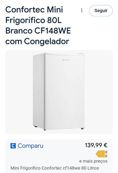 Mini frigorífico confortec 80l branco c/congelador (novo)