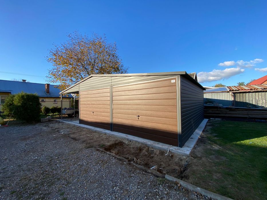 Garaż blaszany 6x6 plus wiata 3x6, antracyt, grafit mat. PRODUCENT