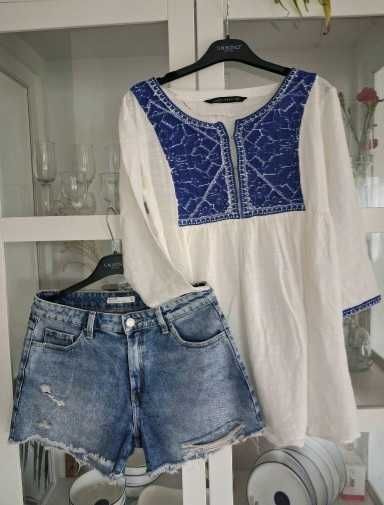 Mix paka zestaw ubrań Zara H&M 34 XS petite pants blue jeans 90's styl