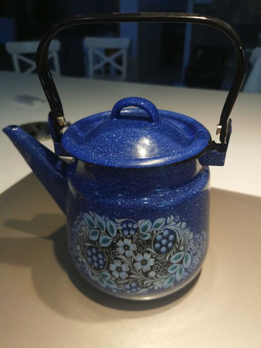 Czajnik dzbanek 2L emaliowany niebieski kwiaty