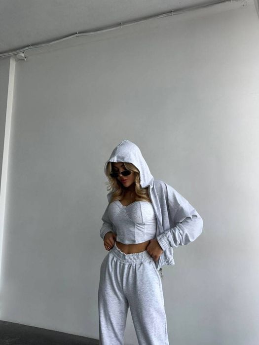 Жіночий костюм-трійка, (штани, кофта, топ), 42-44,меланж