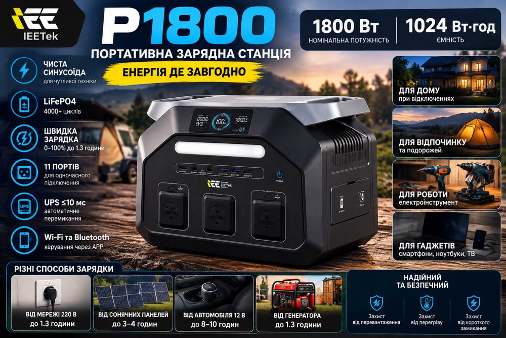 Зарядна станція IEE p1800 1800W-3600w  1024Wh LiFePO4 як екофлоу ecoflow є в наявності Ieetek singo зарядная станция