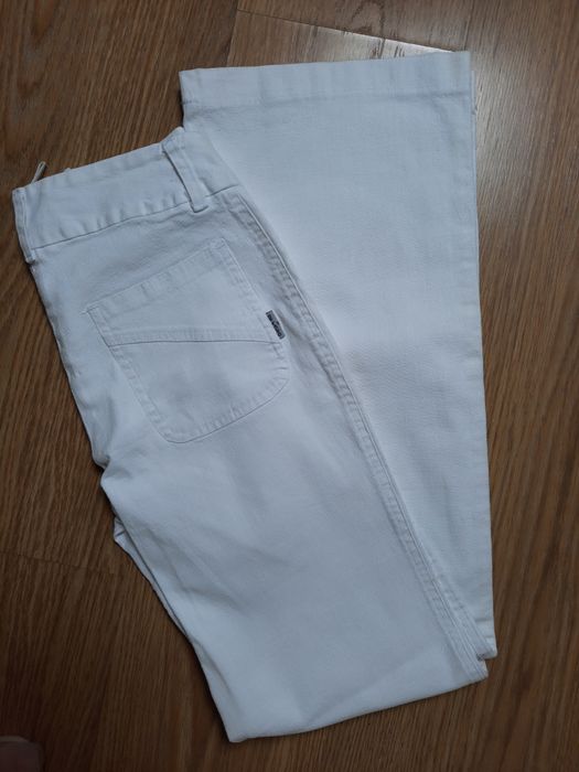 Spodnie damskie białe lato dzwony De facto S