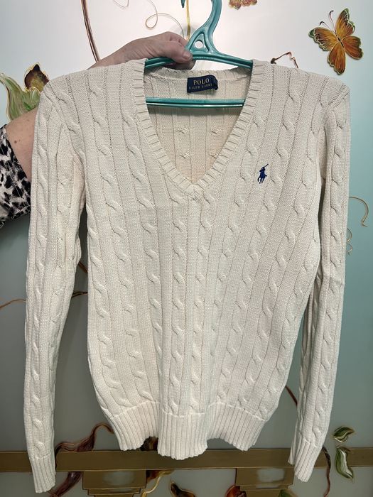 В'язаний светр Polo Ralph Lauren Woman / V горло в'язка білий