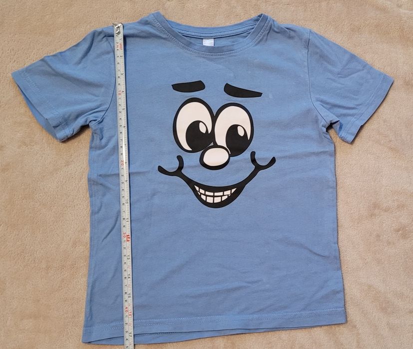 Chłopięcy T-shirt bluzka 116/122 niebieska z uśmiechem BonPrix