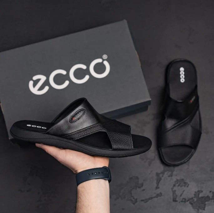 Кожаные мужские шлепанцы Ecco, летние шлепки натуральная кожа
