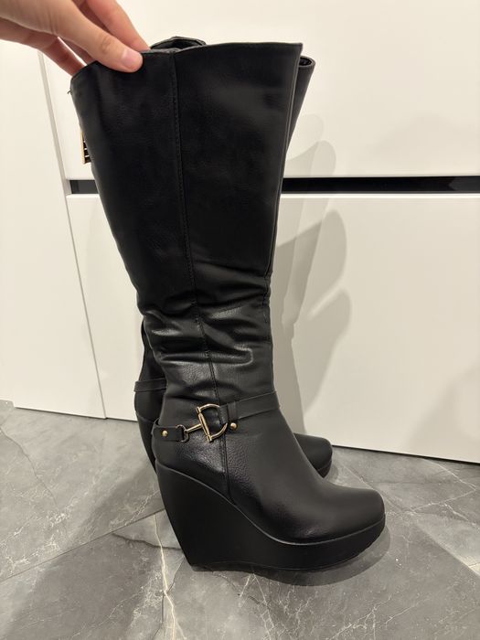 wysokie ocieplane kozaki na koturnie rozmiar 37