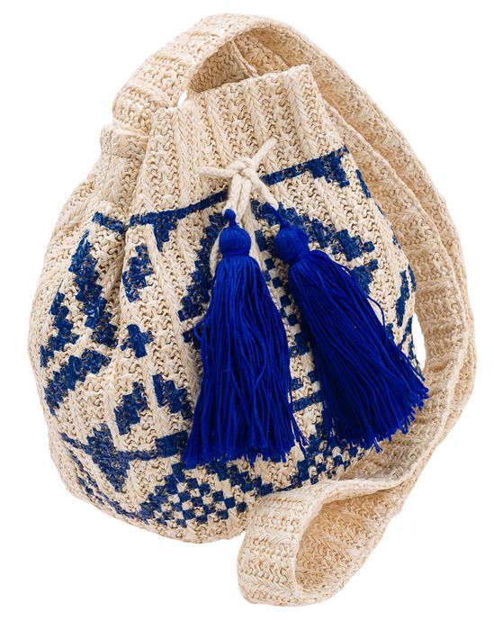mała, słomiana torebka worek z pomponami, idealna na lato - cavaldi
