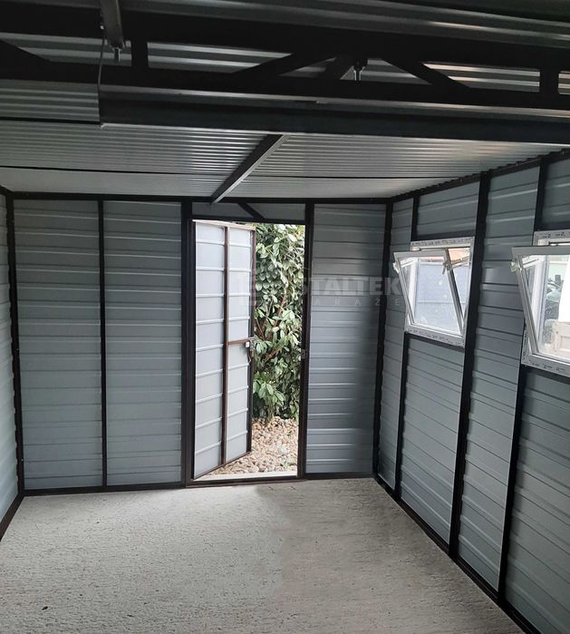 Schowek - Domek Ogrodowy 6x3 Brama okno drzwi dach spad w tył ST106