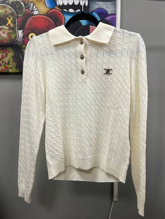 ЦЕНА БЫЛА 4000!2025 Женский свитер CELINE вязка молочный люкс s M L XL