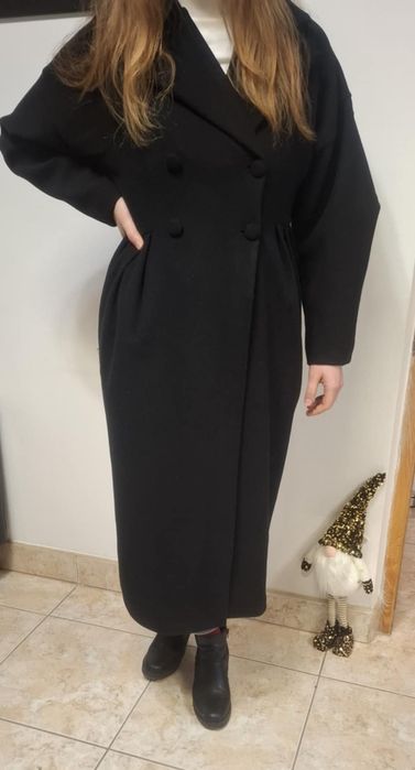 Promocja cenowa! Premium czarny płaszcz damski