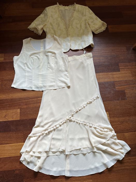 Kremowy set zestaw komplet garsonka wesele spódnica żakiet top