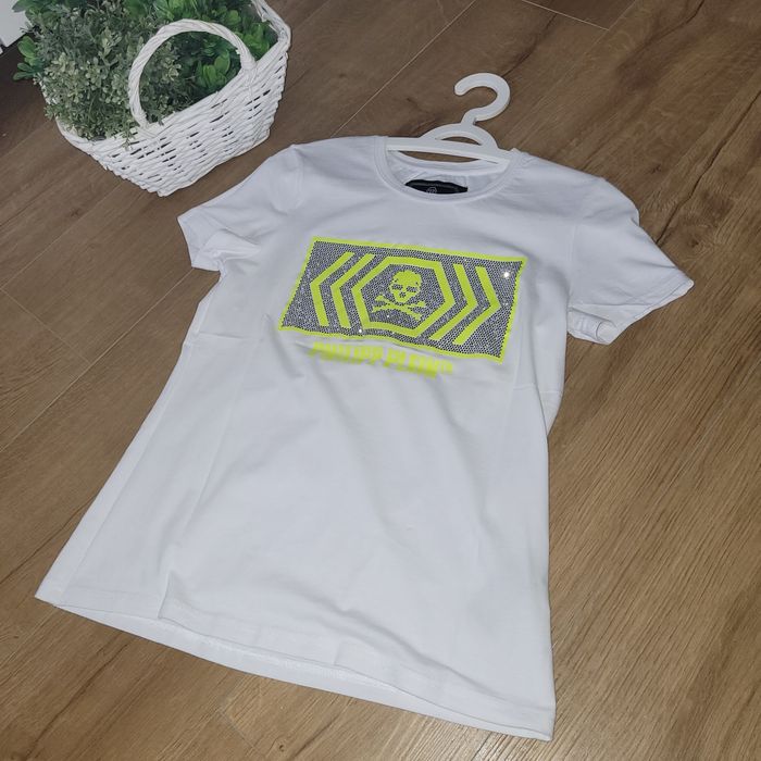 T shirt koszulka philip plein oryginalna L biała neonowa czaszka