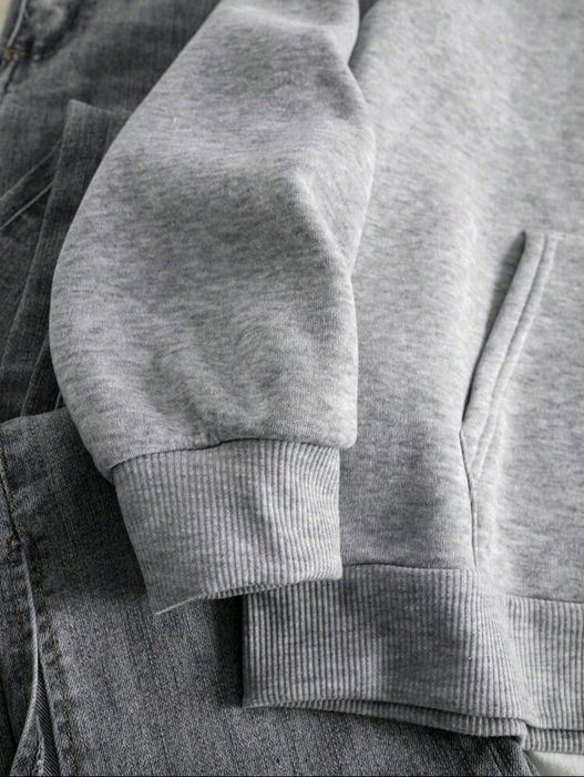 Gráfico De Urso & Slogan Bolso Canguru Cordão Capuz Térmico