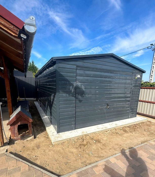 Garaż Blaszany 4,5X6M Brama Uchylna Antyracyt Rynny Dwuspad Nb375