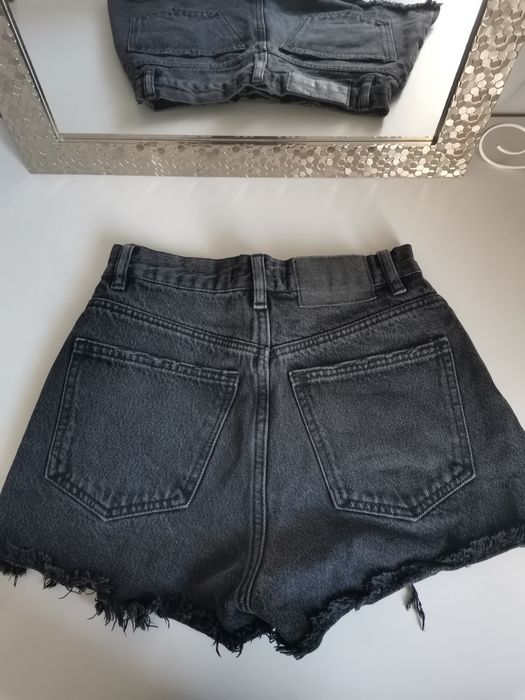 Spodenki jeansowe z wysokim stanem szare czarne Pull&Bear 34 XS