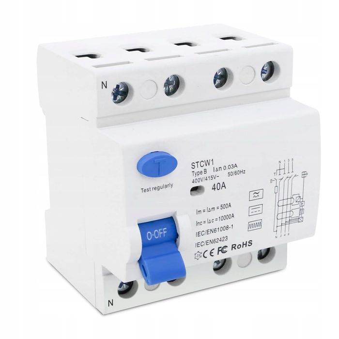 AOGAUS STCW1 40A 30mA 4P typ B 400V 10kA