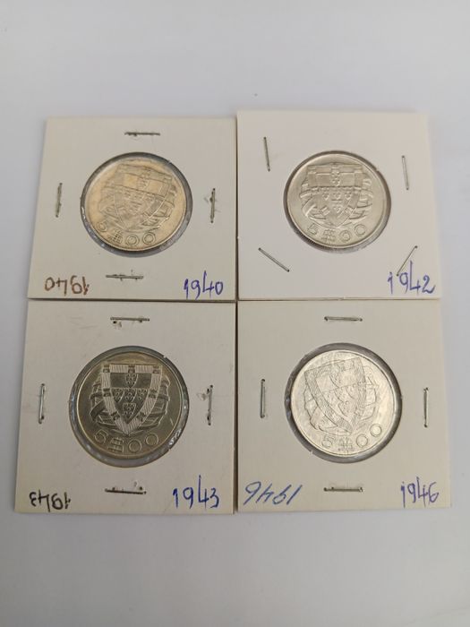 Colecção completa de moedas de 5 escudos, prata, caravelas