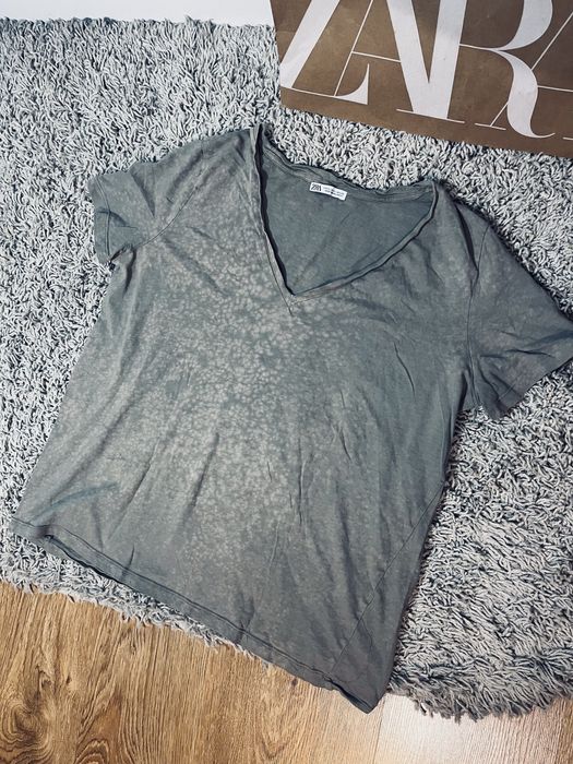 Zielony brazowy t-shirt damski zara rozm XL