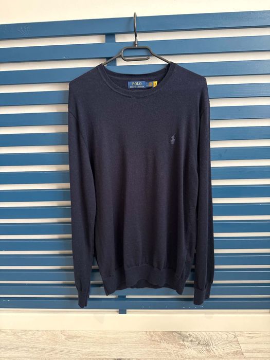 Polo Ralph Lauren L Slim Fit  kod QR washable merino wool jumper navy men’s crewneck